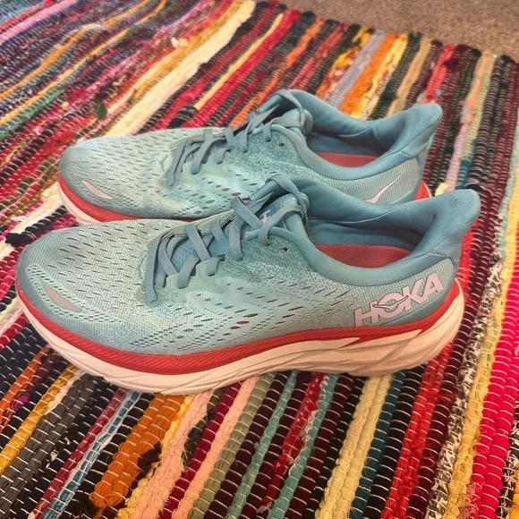 Hoka Sky Blue and Coral Athletic Shoes - Picture 7 of 8